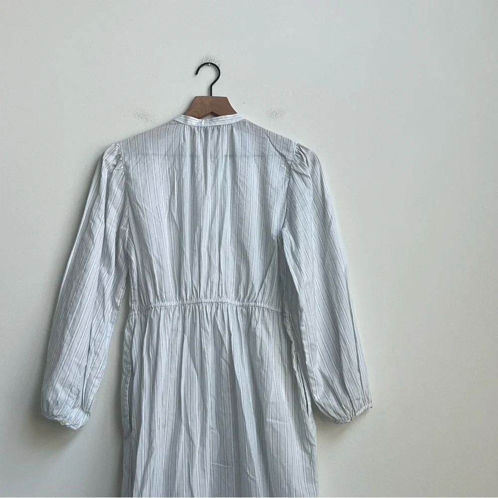 J.Crew Tie-waist Cotton Voile Midi Sheer Blue Deck Stripe Shirt Dress Preppy 4